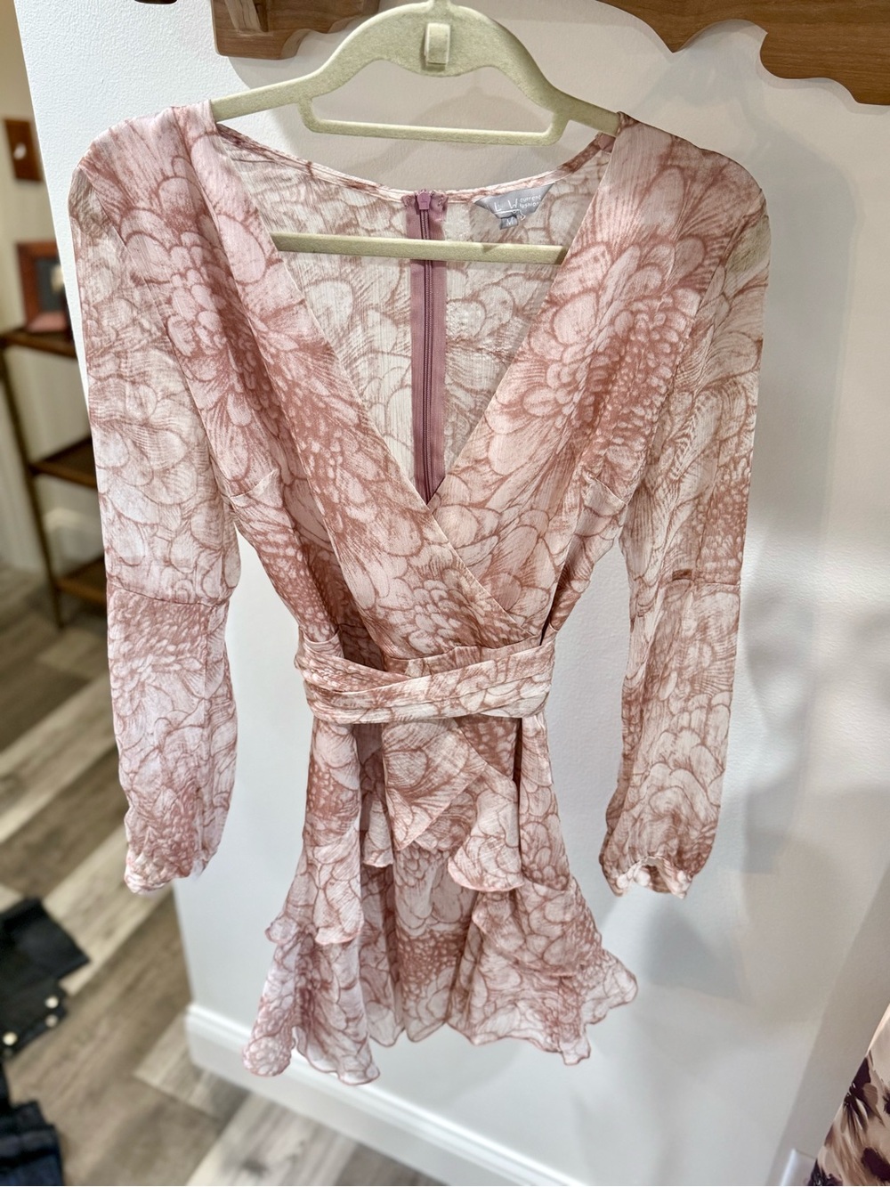 Floral Wrap Ruffle Mini Dress - Blush Pink